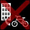 fiets in gebouw kruis rood