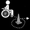 rolstoel rond kegels